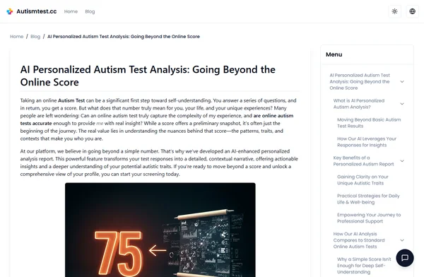 AI Personalized Autism Test Analysis: Going Beyond the Online Score