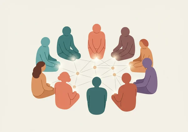 A diverse group of people engaged in a supportive and understanding conversation