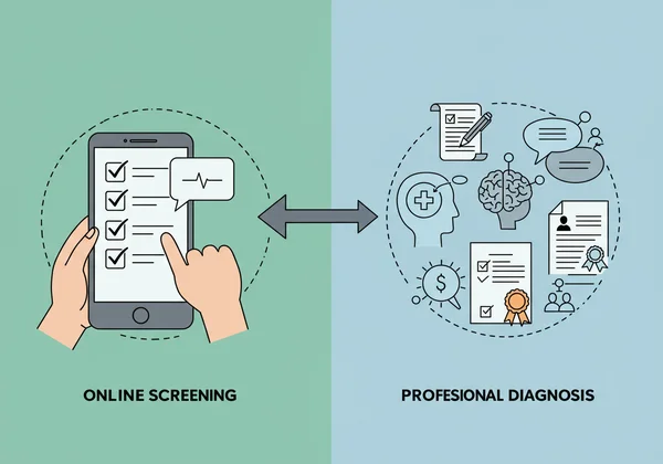 Graphic showing screening vs. professional diagnosis.