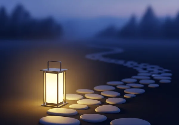 A warm lantern casting a gentle light on a path forward, symbolizing guidance